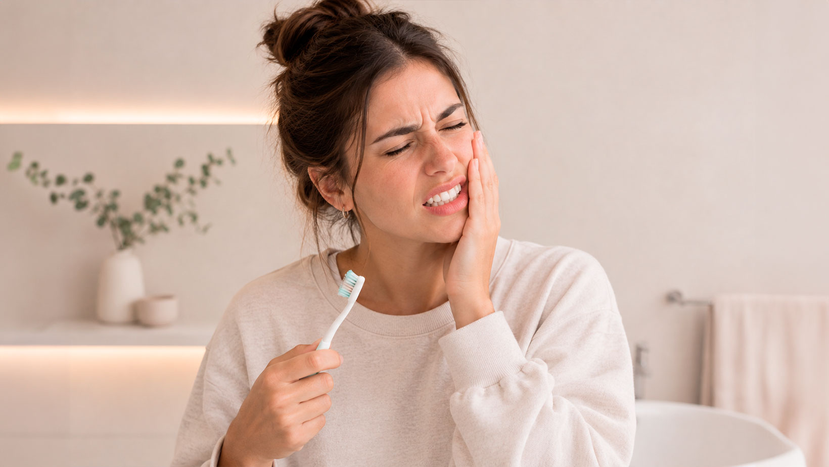 Paciente con dolor dental antes de una consulta odontológica